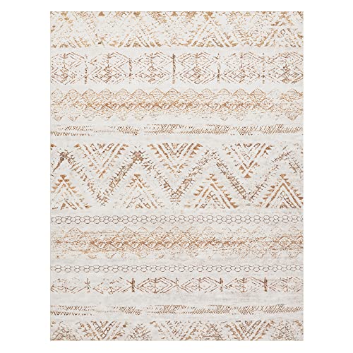 Light Brown/Ivory 5x7 Moroccan Soft Fluffy Geometric Area Rug
