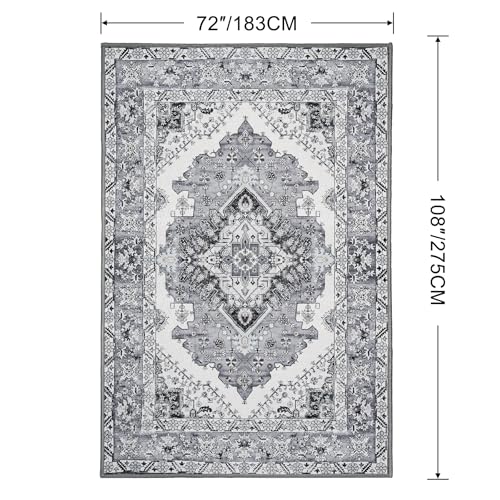 Noah's Grey and Blue 6x9 Area Rug - Non-Slip Indoor Vintage Rug