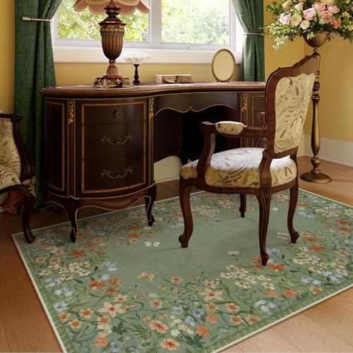 Lahome Boho Green 3x5 Washable Entryway Rug for Bedroom & Kitchen