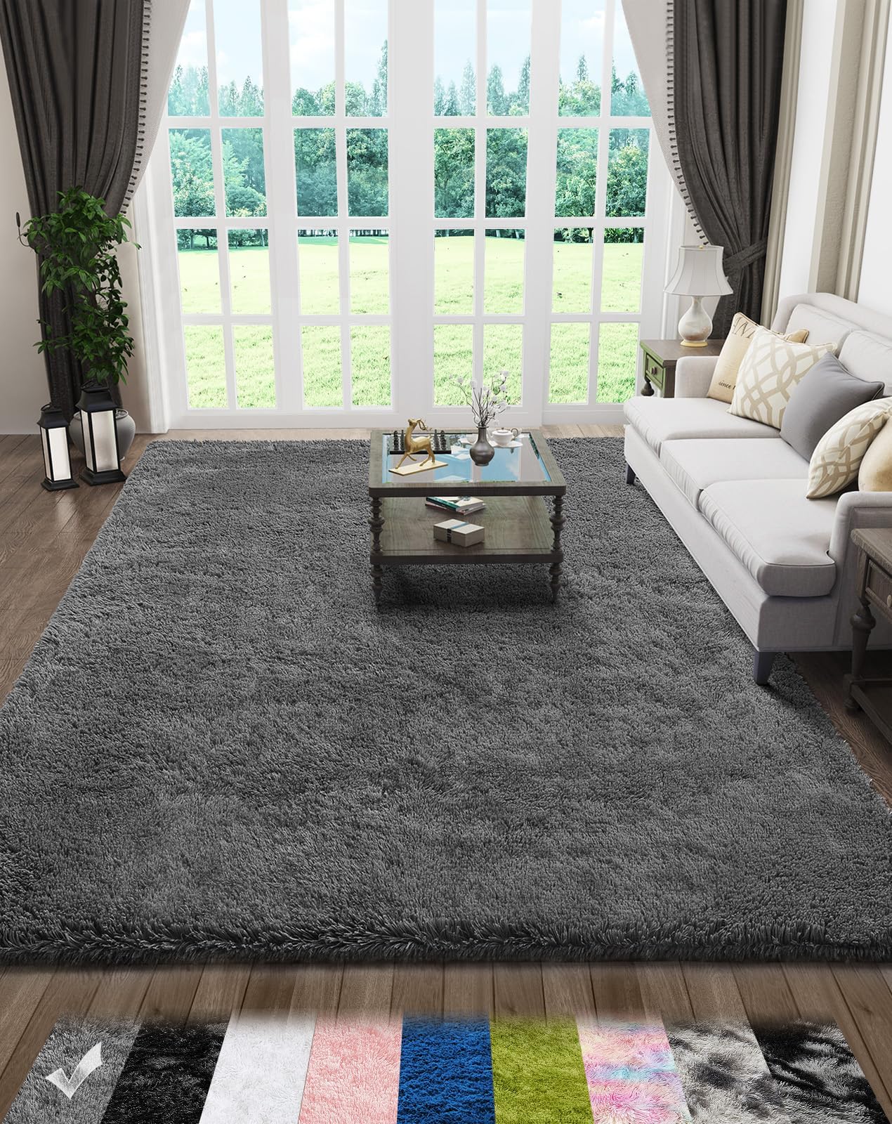 Gray Shag Rug for Living Room & Bedroom, 5x8 Area Rug for Kids and Teens