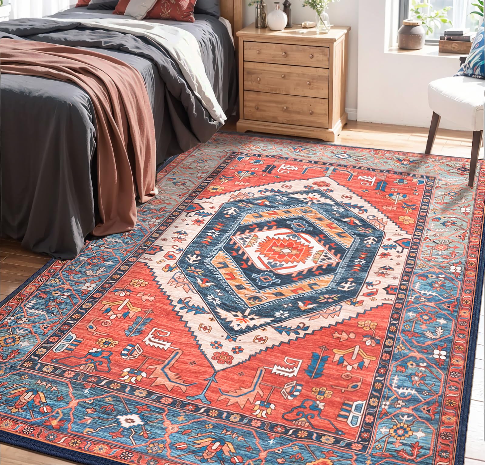 SERISSA Boho Rust Area Rug for Bedroom & Kitchen